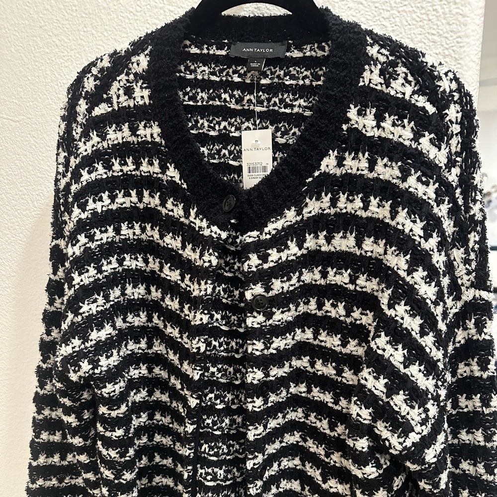 Ann Taylor Black and White V-Neck Sweater